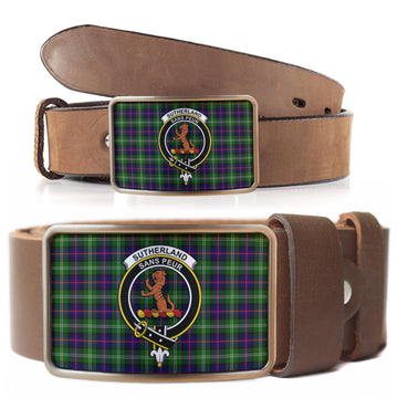Sutherland Modern Tartan Belt Buckles with Family Crest