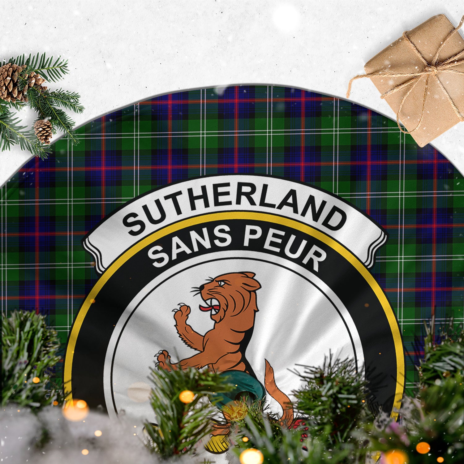 Sutherland Tartan Christmas Tree Skirt with Family Crest - Tartan Vibes Clothing