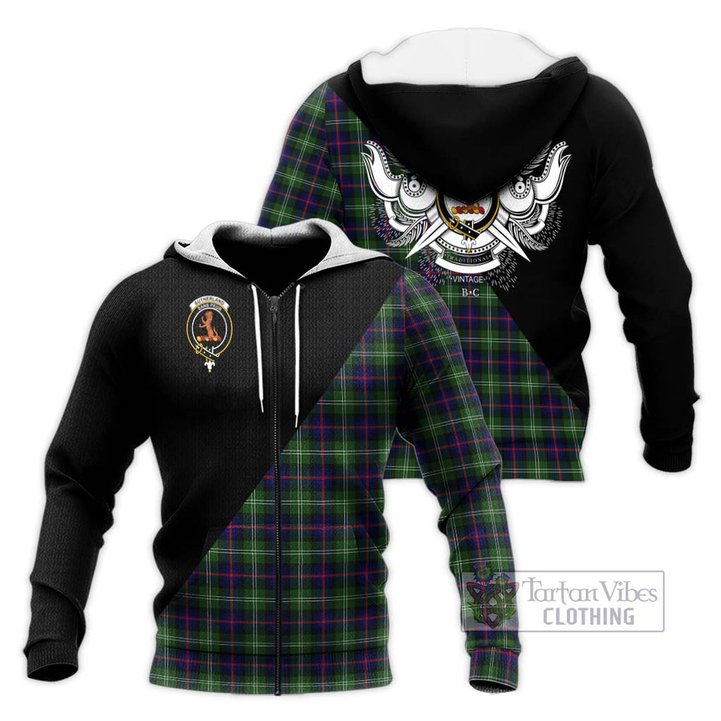 Sutherland Tartan Knitted Hoodie with Family Crest and Military Logo Style Unisex Knitted Zip Hoodie - Tartanvibesclothing Shop