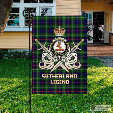 Sutherland Modern Tartan Flag with Clan Crest and the Golden Sword of Courageous Legacy