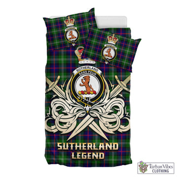 Sutherland Modern Tartan Bedding Set with Clan Crest and the Golden Sword of Courageous Legacy