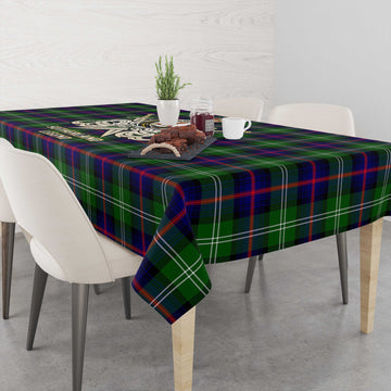Sutherland Modern Tartan Tablecloth with Clan Crest and the Golden Sword of Courageous Legacy