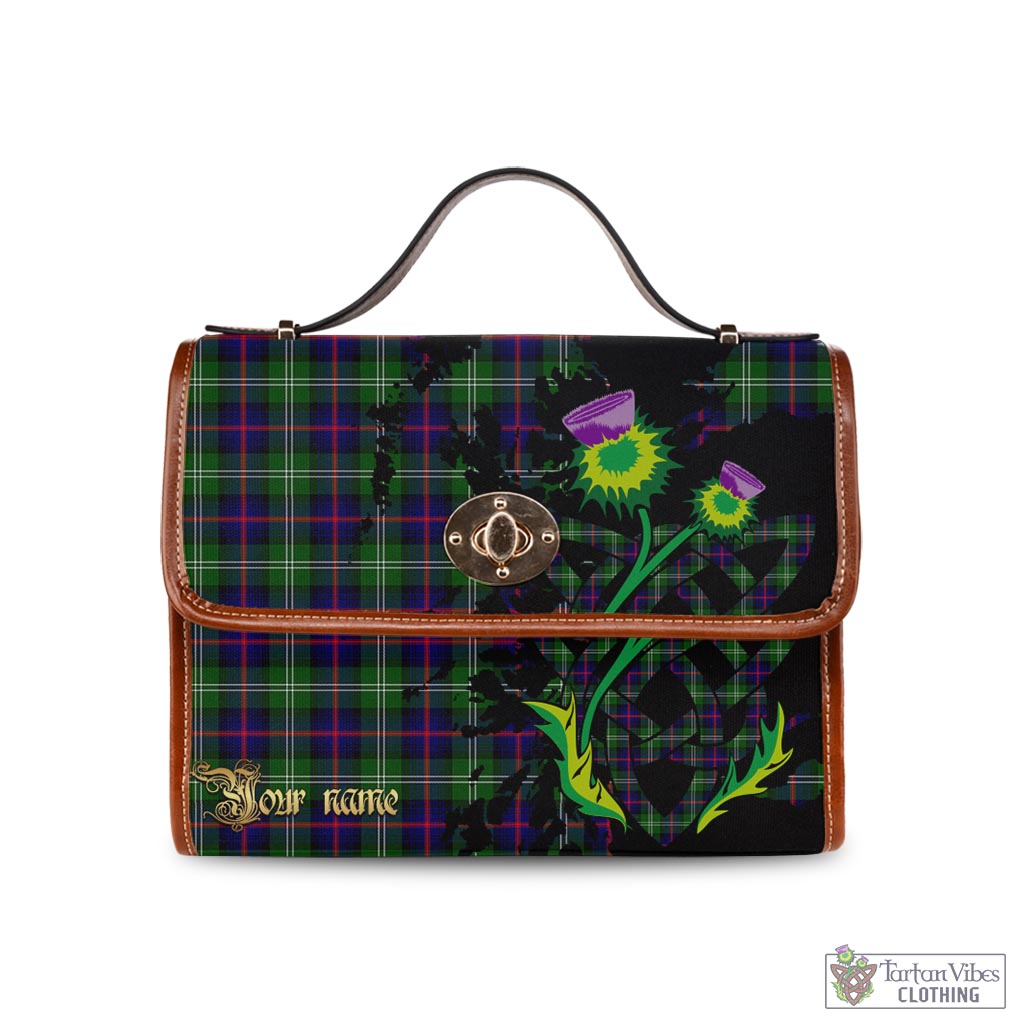 Sutherland Tartan Waterproof Canvas Bag with Scotland Map and Thistle Celtic Accents Brown Leather Strap One Size 10.5*20*27cm - Tartan Vibes Clothing