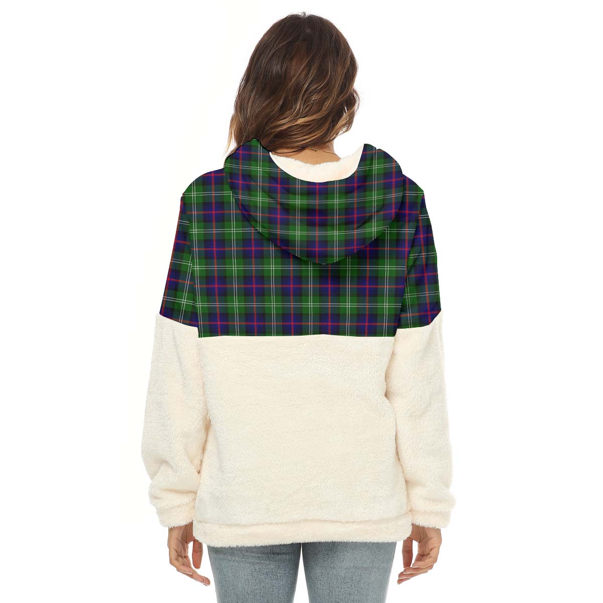 Sutherland Tartan Women's Borg Fleece Hoodie With Half Zip with Family Crest - Tartan Vibes Clothing