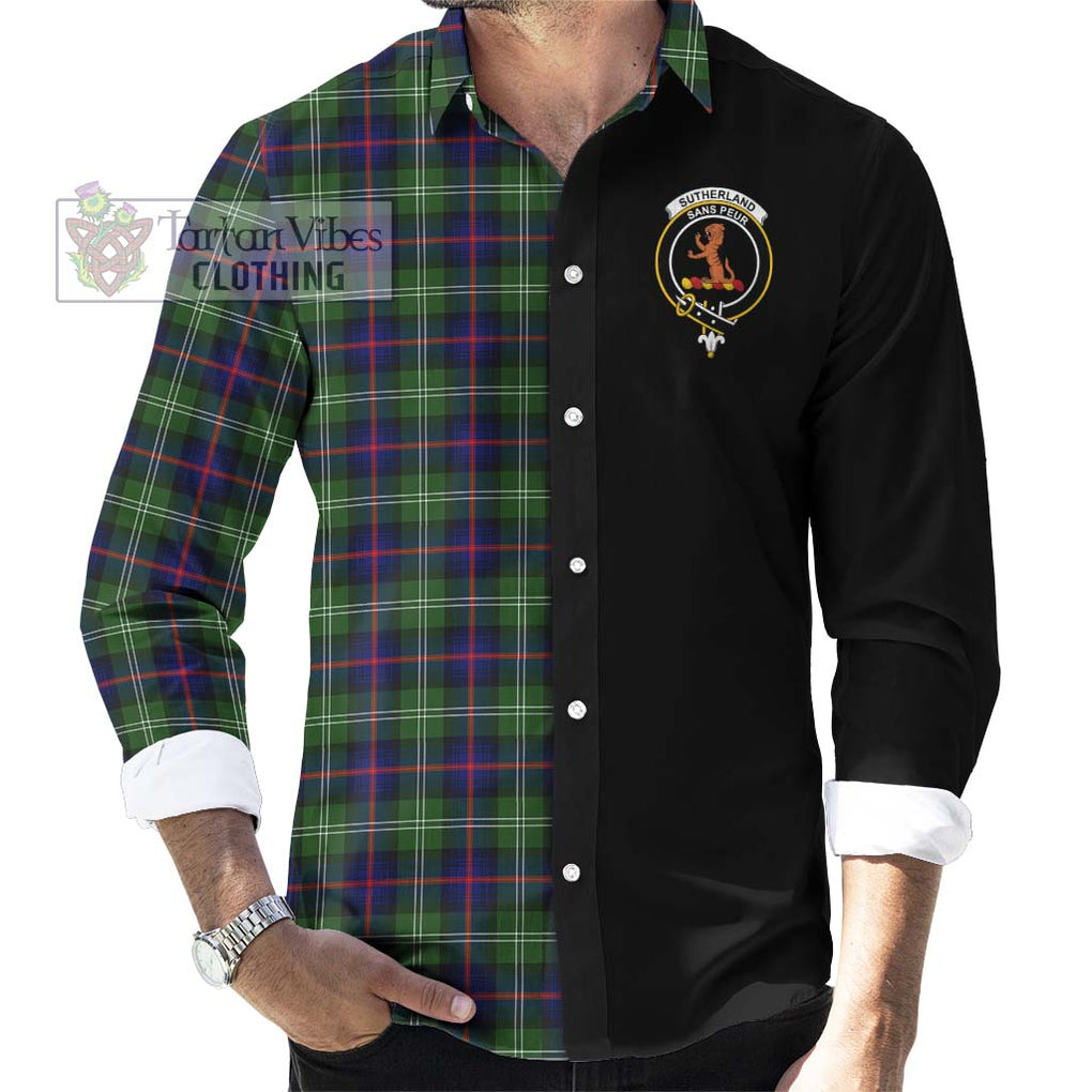 Sutherland Tartan Long Sleeve Button Shirt with Family Crest and Half Of Me Style - Tartanvibesclothing Shop