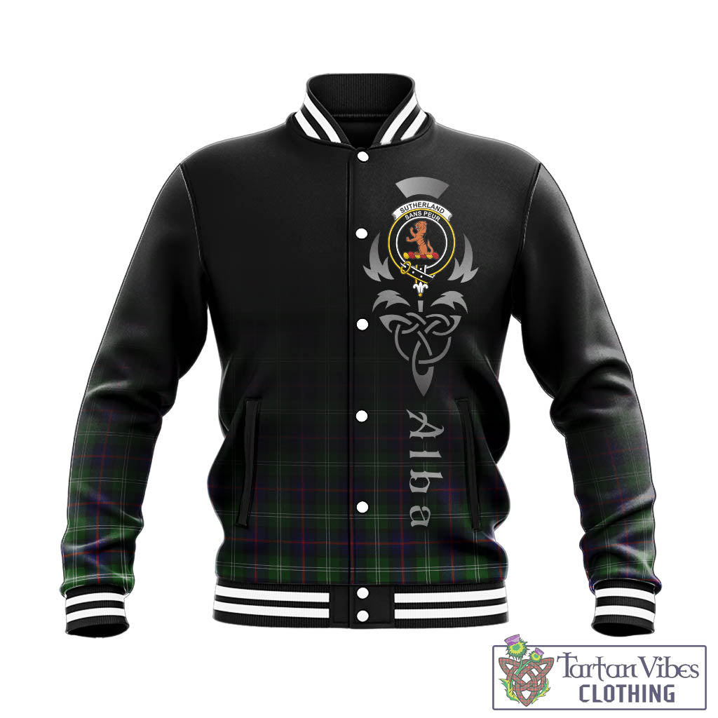 Sutherland Tartan Baseball Jacket Featuring Alba Gu Brath Family Crest Celtic Inspired - Tartan Vibes Clothing