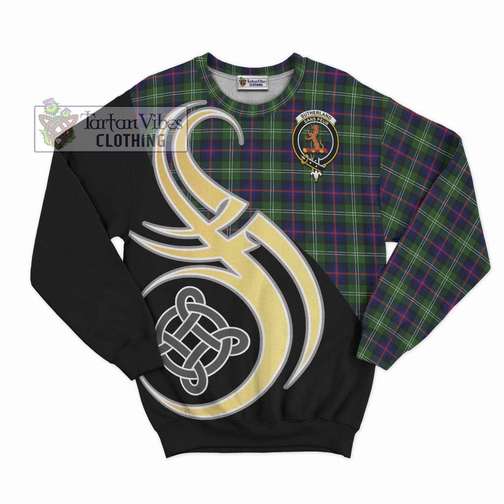 Sutherland Tartan Sweatshirt with Family Crest and Celtic Symbol Style - Tartan Vibes Clothing