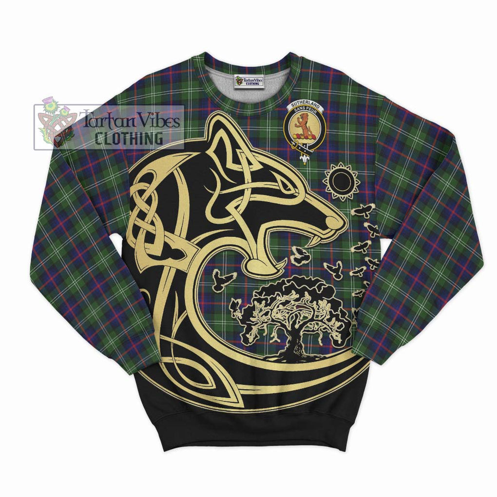 Sutherland Tartan Sweatshirt with Family Crest Celtic Wolf Style - Tartan Vibes Clothing