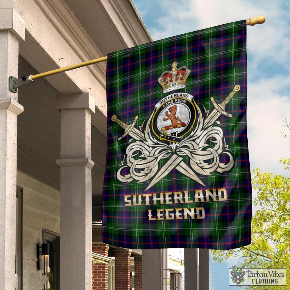 Tartan Vibes Clothing Sutherland Modern Tartan Flag with Clan Crest and the Golden Sword of Courageous Legacy
