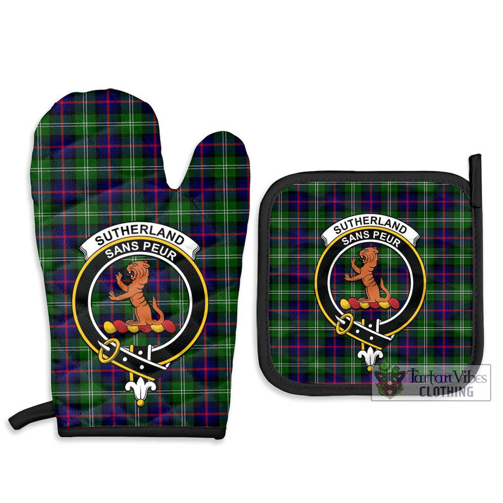 Sutherland Tartan Combo Oven Mitt & Pot-Holder with Family Crest Combo 1 Oven Mitt & 2 Pot-Holder Black - Tartan Vibes Clothing