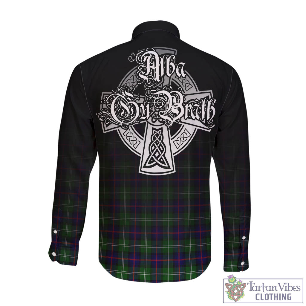 Tartan Vibes Clothing Sutherland Modern Tartan Long Sleeve Button Up Featuring Alba Gu Brath Family Crest Celtic Inspired