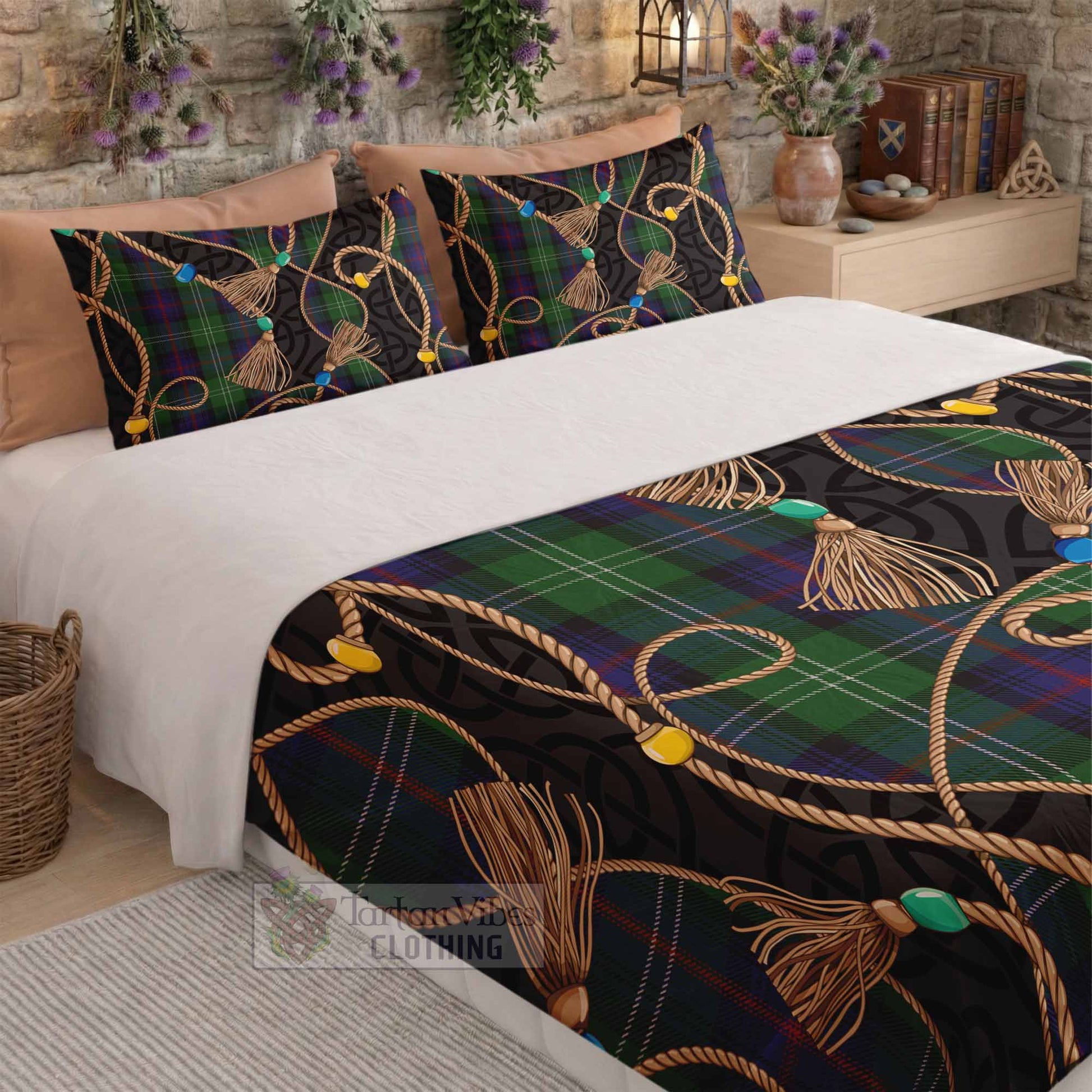 Sutherland Scottish Tartan Twisted Ropes Stylized Bedding Set - Tartan Vibes Clothing