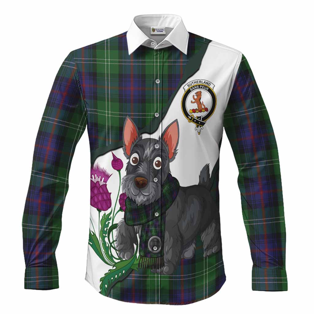 Sutherland Scottish Terrier Tartan Crest Long Sleeve Button Shirts Thistle Heritage Art