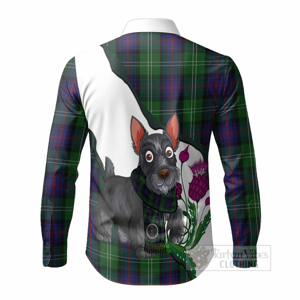 Sutherland Scottish Terrier Tartan Crest Long Sleeve Button Shirts Thistle Heritage Art