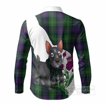 Sutherland Scottish Terrier Tartan Crest Long Sleeve Button Shirts Thistle Heritage Art