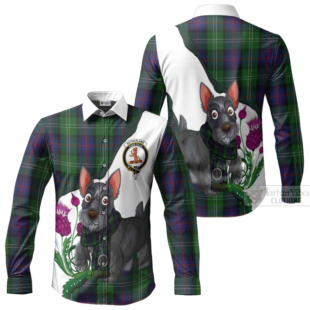 Sutherland Scottish Terrier Tartan Crest Long Sleeve Button Shirts Thistle Heritage Art