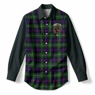 Sutherland Tartan Accent Women Casual Shirt with Family Crest