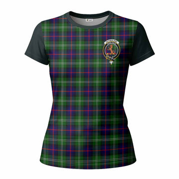 Sutherland Tartan Accent Women T shirt with Family Crest