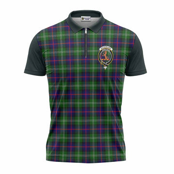 Sutherland Tartan Accent Zipper Polo Shirt with Family Crest
