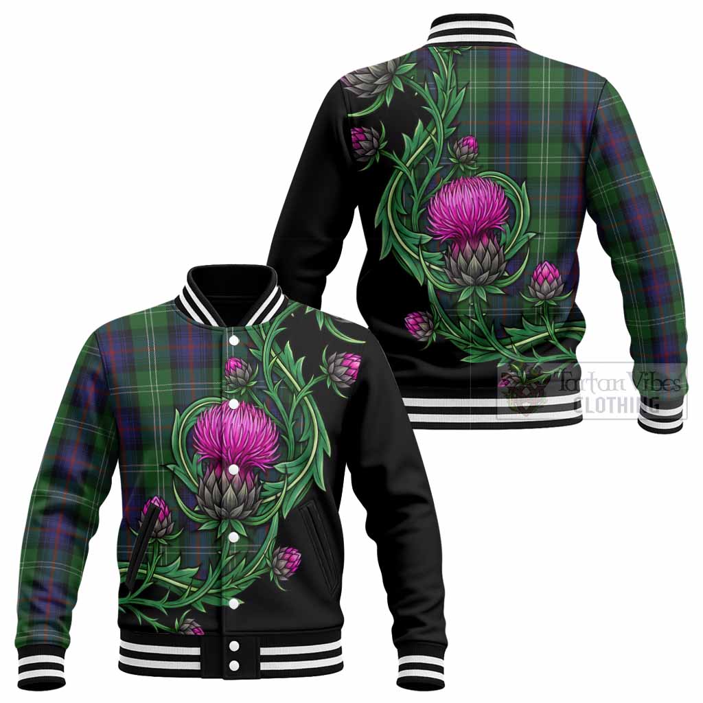 Sutherland Tartan Baseball Jacket Resilient Scottish Thistle - Tartan Vibes Clothing