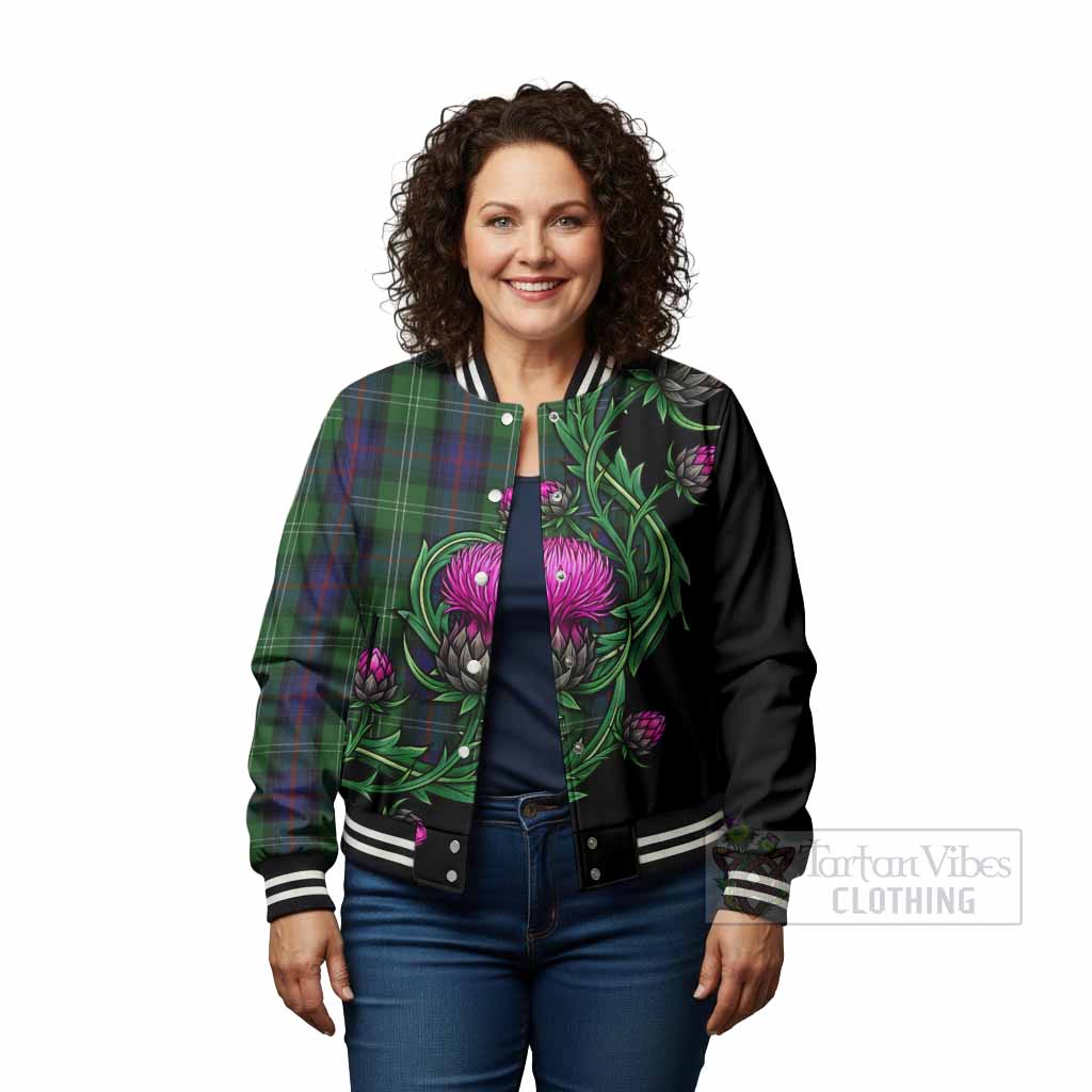 Sutherland Tartan Baseball Jacket Resilient Scottish Thistle - Tartan Vibes Clothing