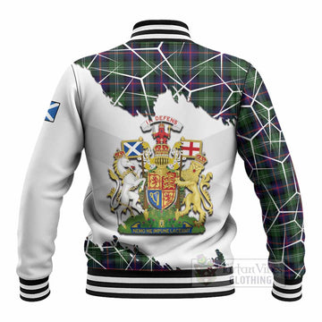 Sutherland Tartan Baseball Jacket with Family Crest and Lion Rampant Grunge Style
