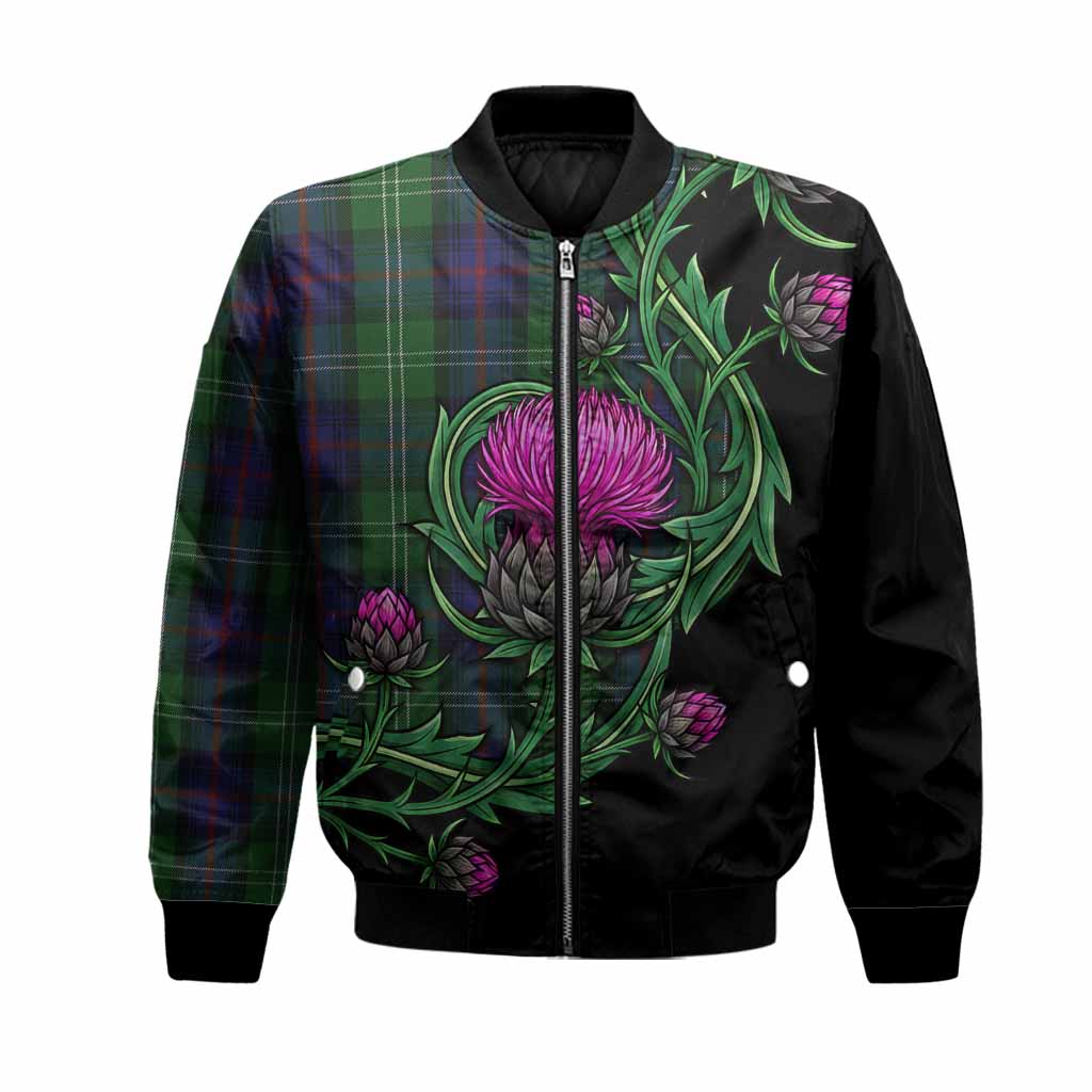 Sutherland Tartan Bomber Jacket Resilient Scottish Thistle Unisex Black - Tartan Vibes Clothing