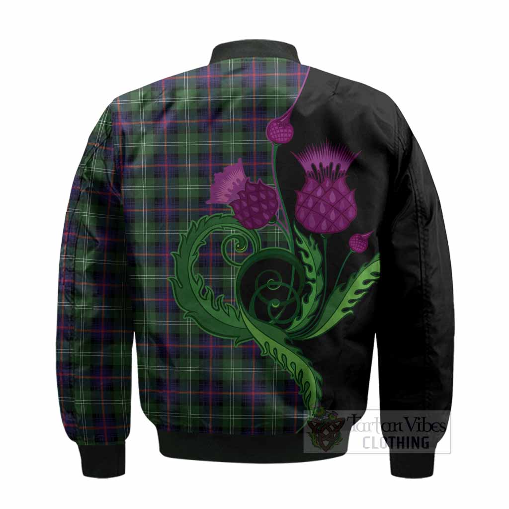 Sutherland Tartan Bomber Jacket Traditional Scottish Thistle - Tartan Vibes Clothing