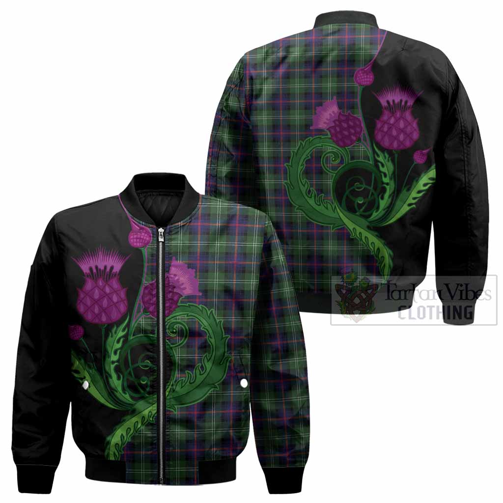 Sutherland Tartan Bomber Jacket Traditional Scottish Thistle - Tartan Vibes Clothing