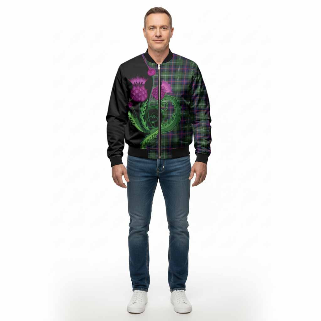 Sutherland Tartan Bomber Jacket Traditional Scottish Thistle - Tartan Vibes Clothing