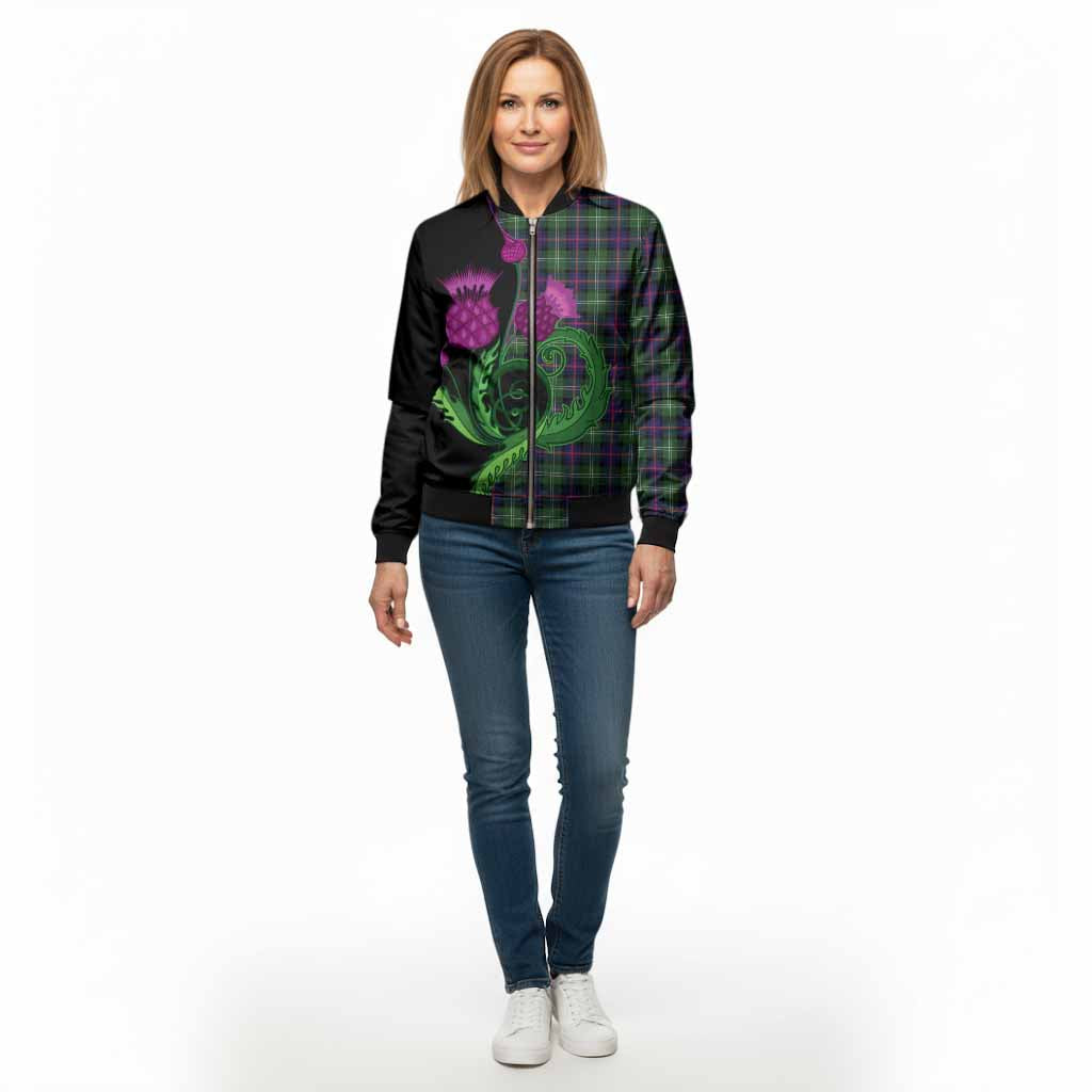 Sutherland Tartan Bomber Jacket Traditional Scottish Thistle - Tartan Vibes Clothing