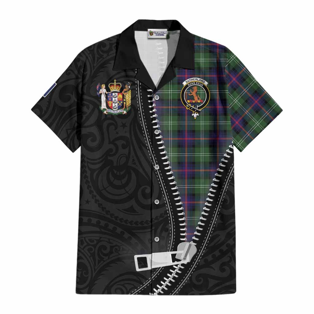 Sutherland Tartan Cotton Hawaiian Shirt New Zealand Pattern Unique Zipper Stylized