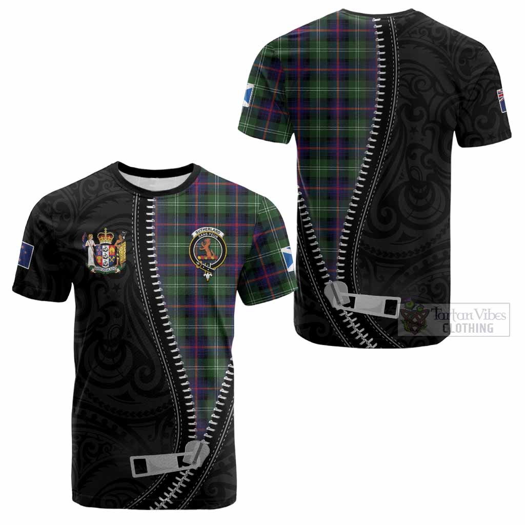 Sutherland Tartan Cotton T-shirt New Zealand Pattern Unique Zipper Stylized