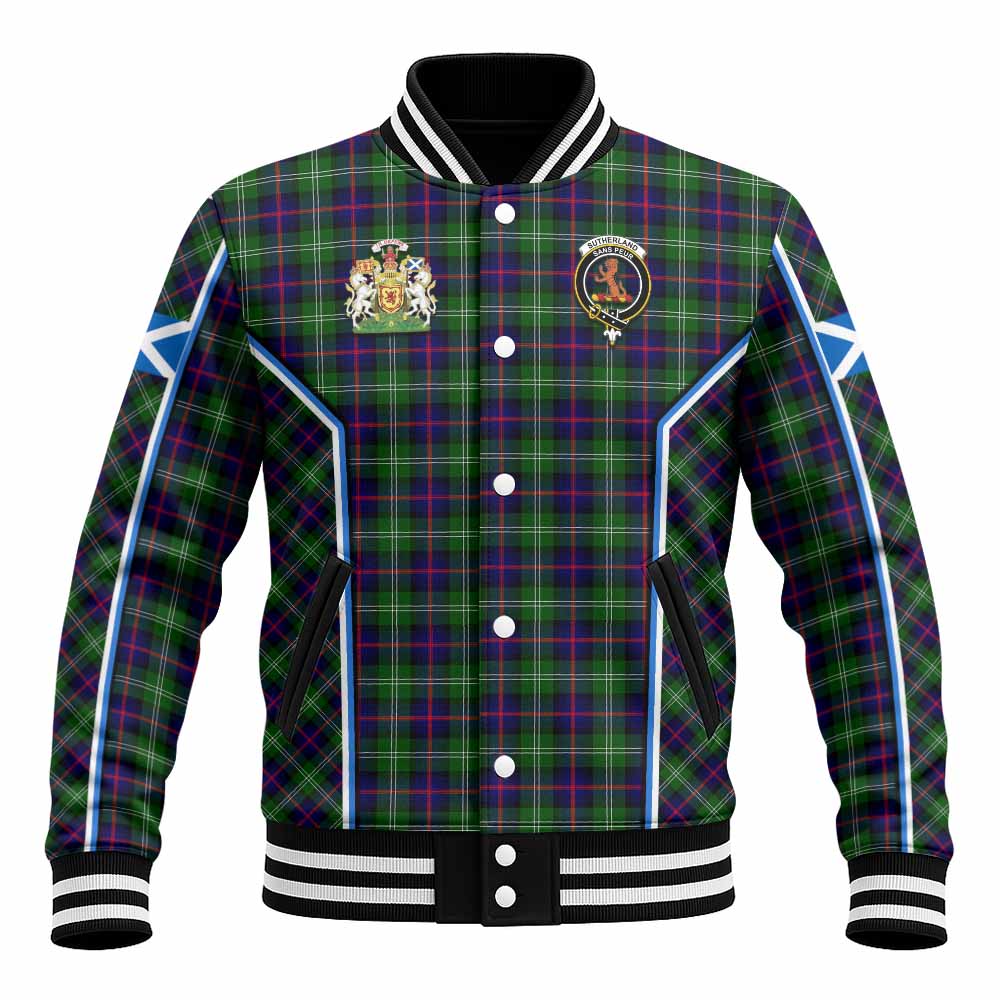 Sutherland Tartan Crest Baseball Jacket Scotland Coat of Arm Flag Style - Tartan Vibes Clothing