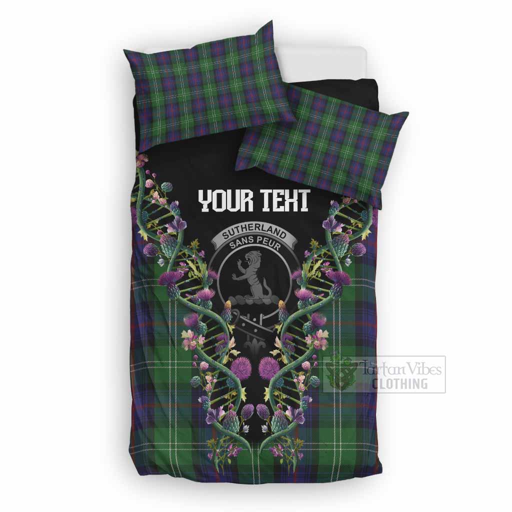 Sutherland Tartan Crest Bedding Set Scottish Heritage Thistle DNA