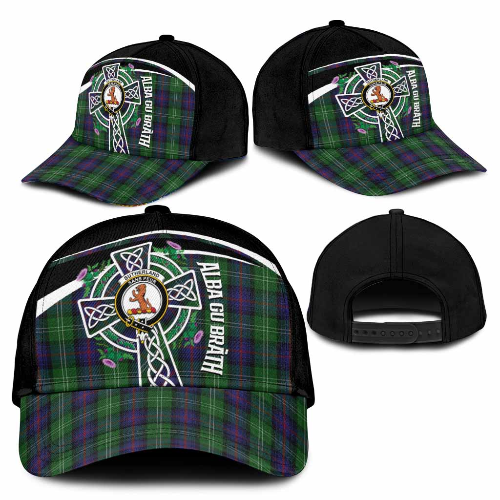 Sutherland Tartan Crest Classic Cap Scottish Thistle Celtic Cross Alba Gu Brath