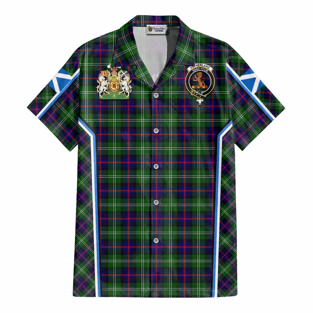 Sutherland Tartan Crest Cotton Hawaiian Shirt Scotland Coat of Arm Flag Style - Tartan Vibes Clothing