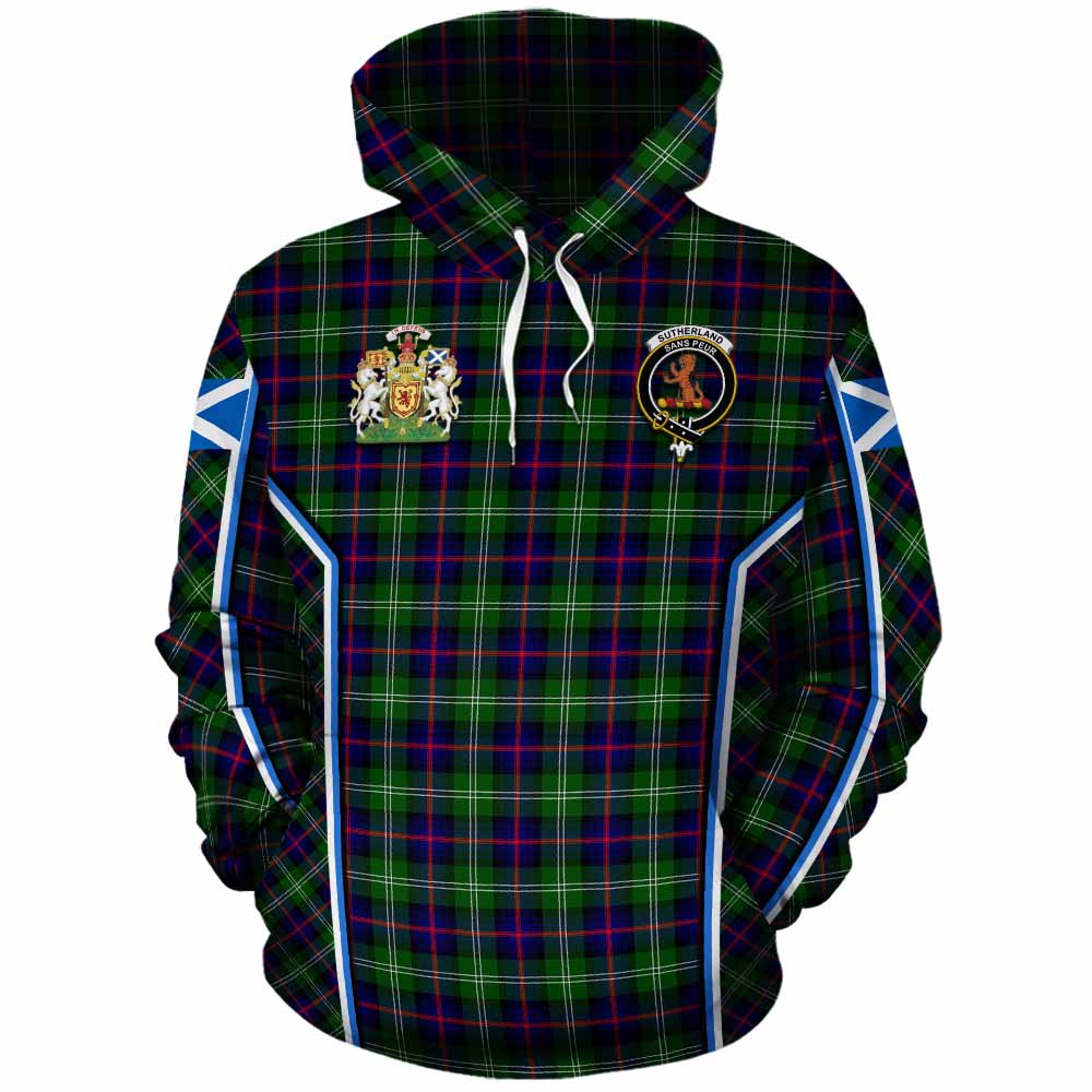 Sutherland Tartan Crest Cotton Hoodie Scotland Coat of Arm Flag Style - Tartan Vibes Clothing