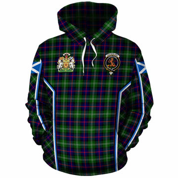 Sutherland Tartan Crest Cotton Hoodie Scotland Coat of Arm Flag Style
