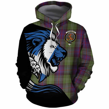 Sutherland Tartan Crest Cotton Hoodie Scottish Golden Lions Wave Flow
