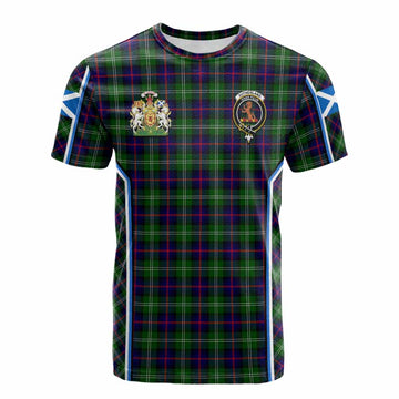 Sutherland Tartan Crest Cotton T-shirt Scotland Coat of Arm Flag Style