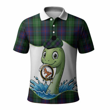 Sutherland Tartan Crest Cute Nessie Polo Shirt Scottish Loch Ness Monster