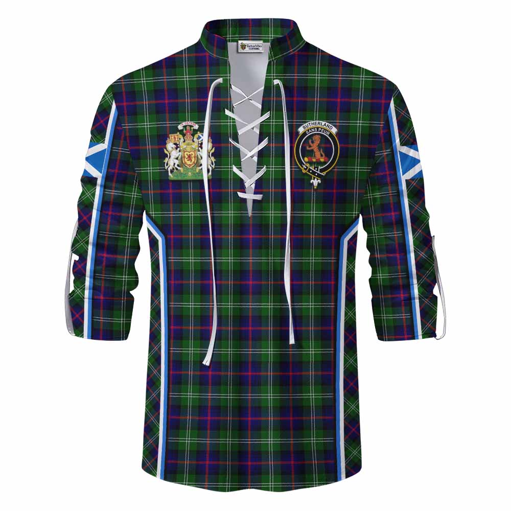 Sutherland Tartan Crest Ghillie Kilt Shirt Scotland Coat of Arm Flag Style - Tartan Vibes Clothing