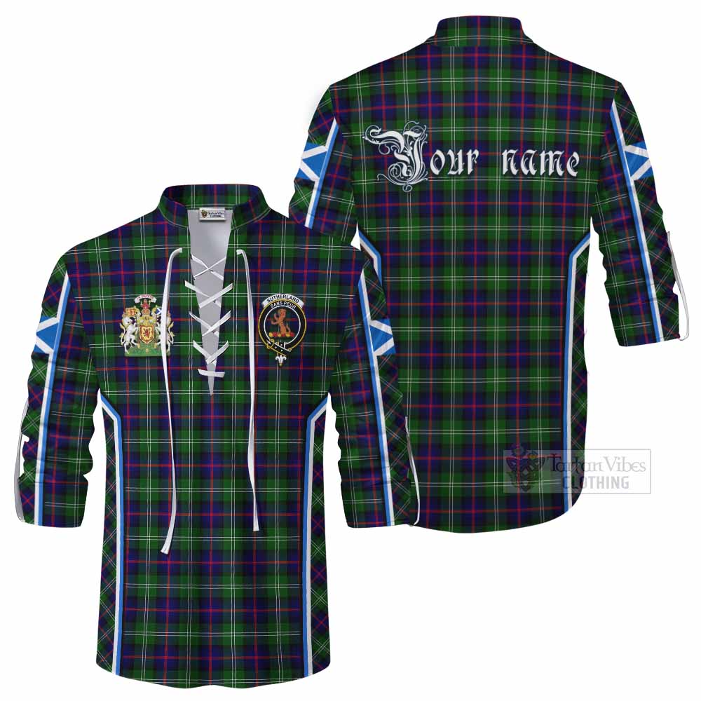 Sutherland Tartan Crest Ghillie Kilt Shirt Scotland Coat of Arm Flag Style - Tartan Vibes Clothing