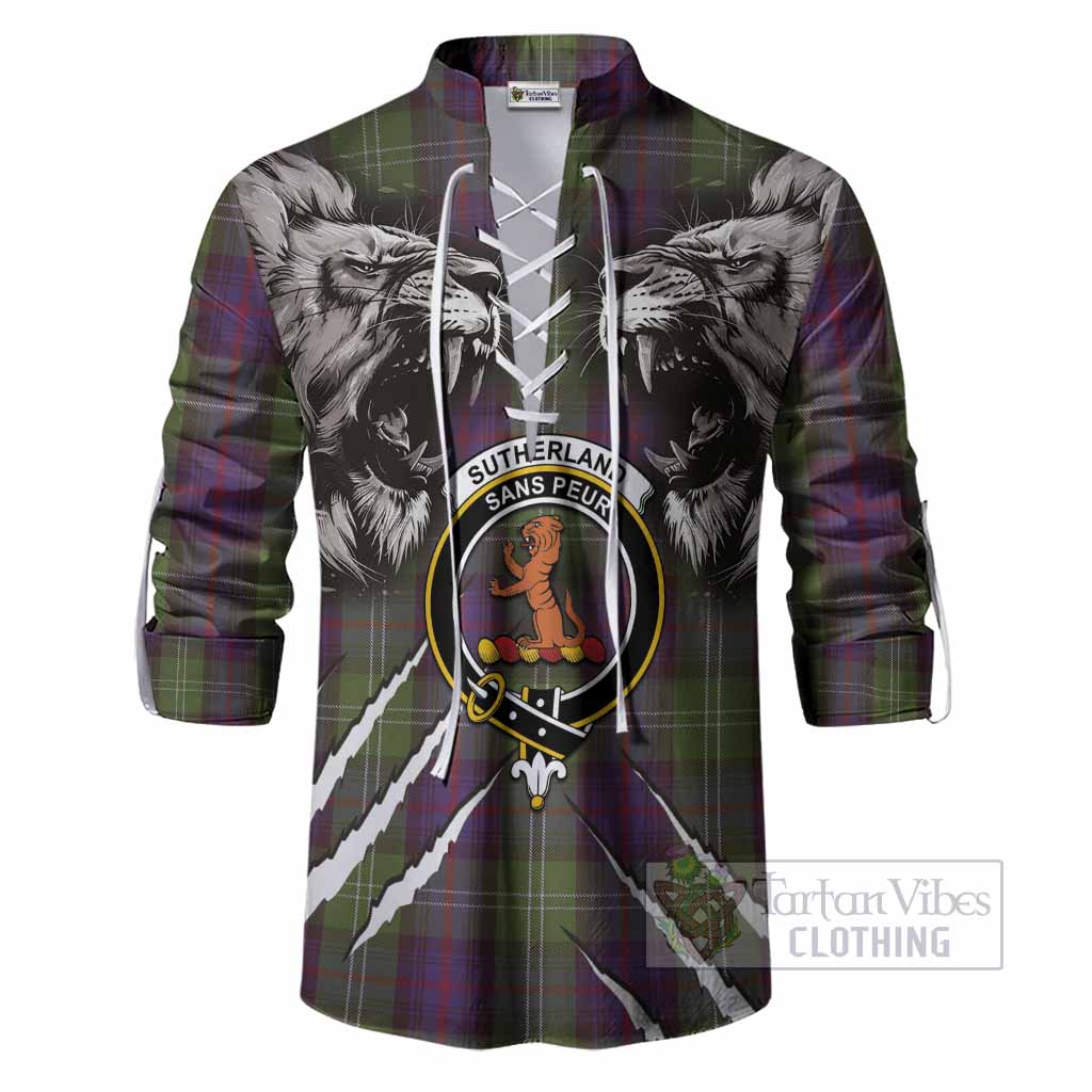 Sutherland Tartan Crest Ghillie Shirt Ferocious Lion Style