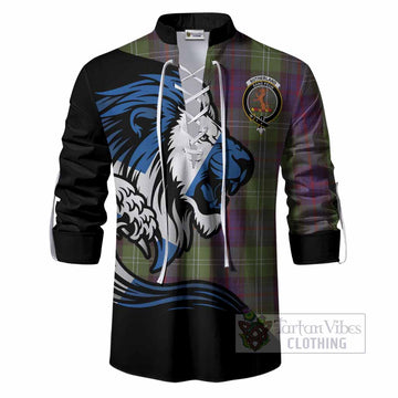 Sutherland Tartan Crest Ghillie Shirt Scottish Golden Lions Wave Flow