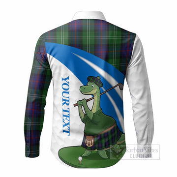 Sutherland Tartan Crest Golf Nessie Long Sleeve Button Shirts Loch Ness Monster Sporty Style