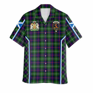 Sutherland Tartan Crest Hawaiian Shirt Scotland Coat of Arm Flag Style