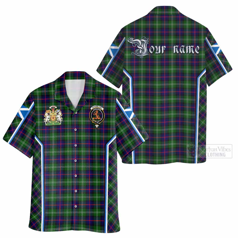 Sutherland Tartan Crest Hawaiian Shirt Scotland Coat of Arm Flag Style - Tartan Vibes Clothing