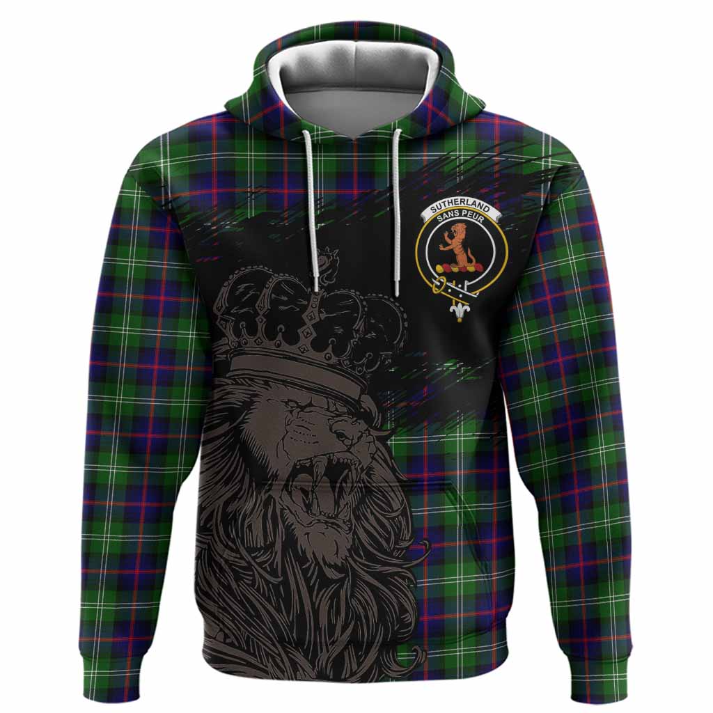 Sutherland Tartan Crest Hoodie Crowned Lion Heritage Style